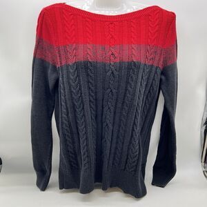 VTG Y2K Ralph Lauren Chaps Sweater Ombre Red/Black Cable Knit Front Preppy-Sz L